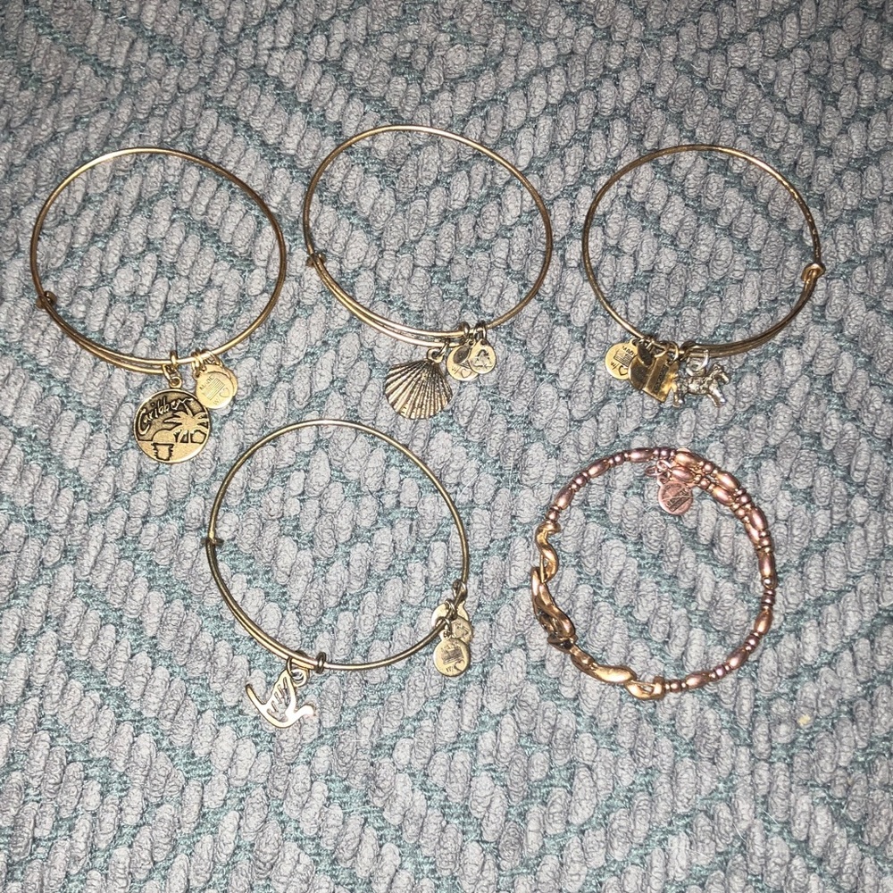 Alex and Ani Gold and Rose Gold Charm Bracelets Set of 5